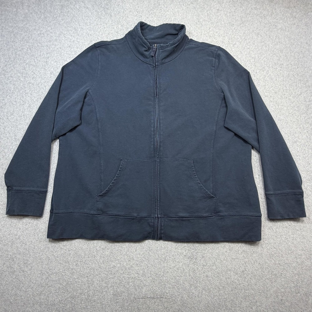 LL Bean Ultrasoft Sweats Full Zip Jacket Womens 2X Plus Blue Mock Neck Outdoor